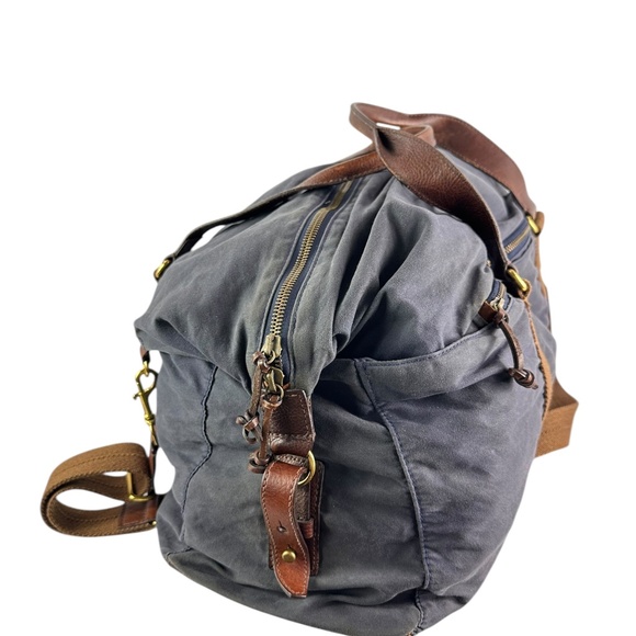 HTF Genuine J CREW Abingdon Weekender Navy Blue Waxed Canvas Leather Duffle Bag - Picture 4 of 13